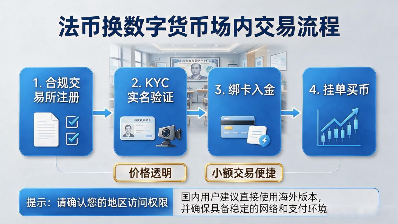 法币怎么换到数字货币？场外OTC和场内交易所两条路实操不踩坑