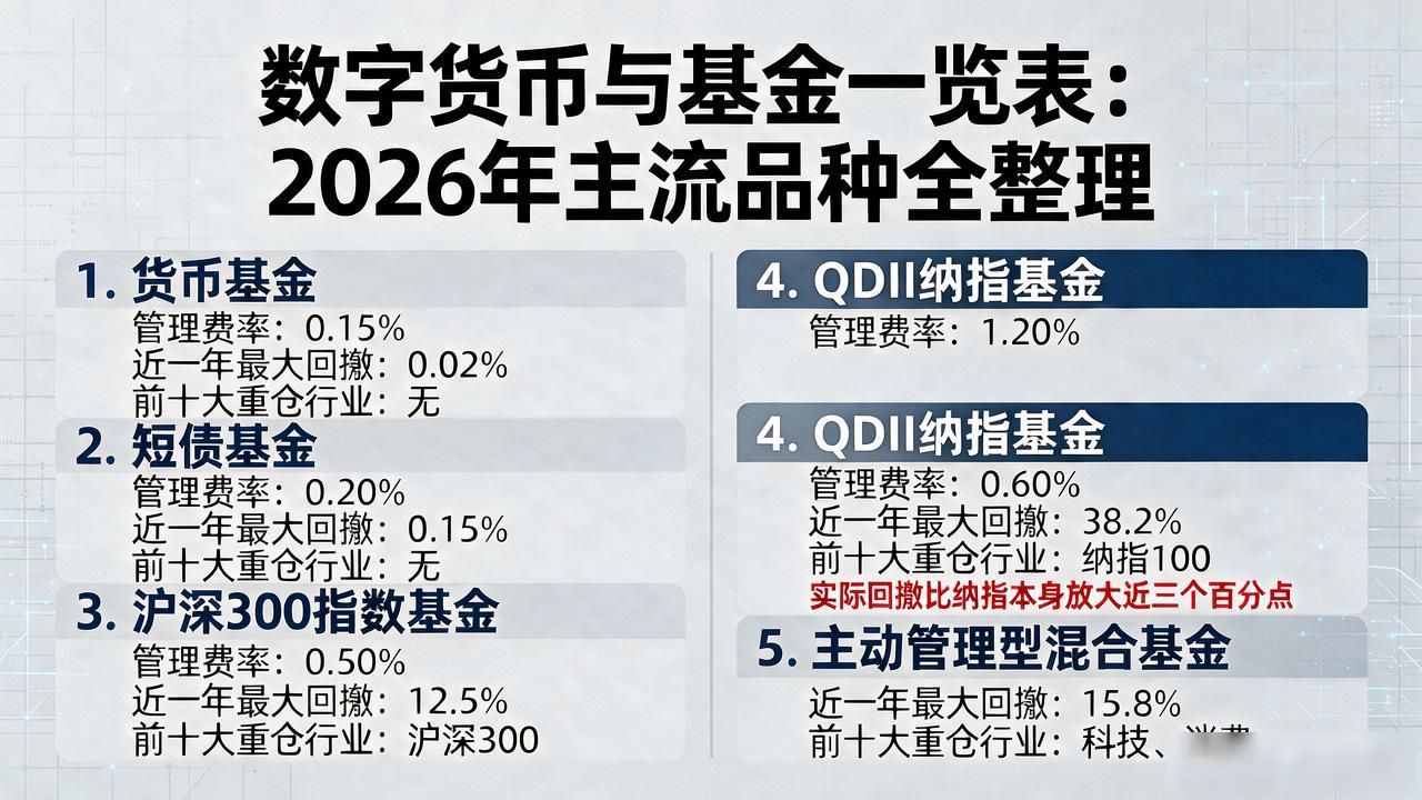 数字货币与基金一览表：2026年主流品种全整理
