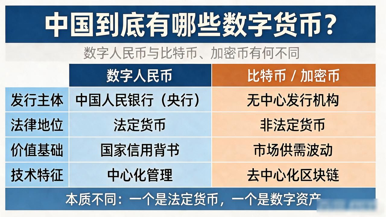 中国到底有哪些数字货币？数字人民币和比特币、加密币有啥不同